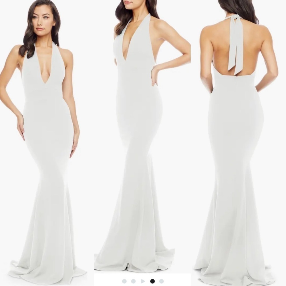 NWOT Dress The Population Camden Mermaid Hem halter Maxi Evening Gown white sz S